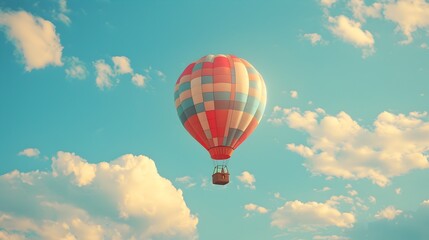 Fototapeta premium Whimsical and Colorful Pop Art Hot Air Balloon Floating in Dreamlike Cloud Scenery