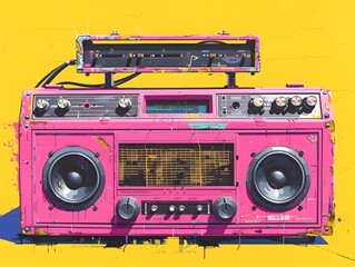 Vibrant Retro-Inspired Boombox with Bold Graphic Composition and Vintage Aesthetic