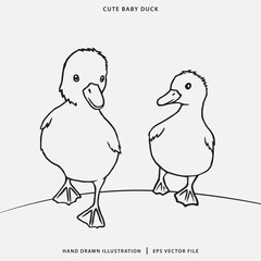 Hand Drawn Illustration of a Cute Baby Duck Cartoon for Coloring Books