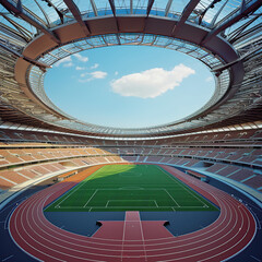 A massive Olympic stadium with an open roof