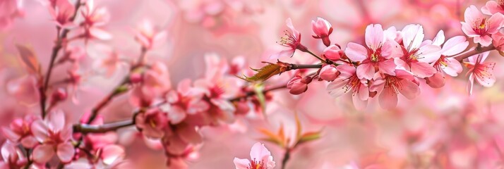 Naklejka premium Pink and white sakura blossoms on the branch. Sakura cherry tree in bloom. Colourful spring flower floral background