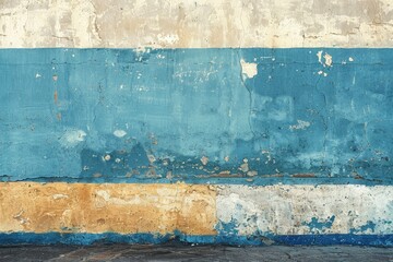 Faded Wall with Blue and Yellow Stripes