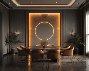 Modern Hollywood glam dining room sleek design with empty frame