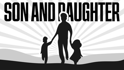 happy Son and Daughter Day with silhouettes of boys and girls