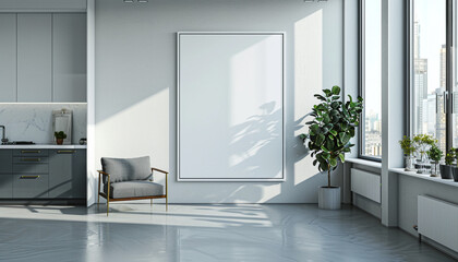 Modern Hollywood glam living room sleek design with empty frame