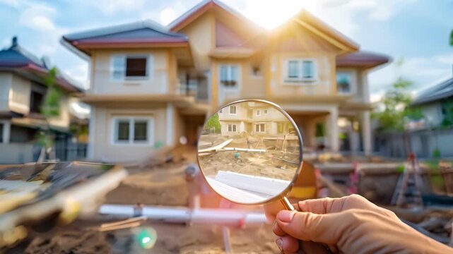 inspecting construction new house.inspecting construction and quality assurance new house. Engineers or architects or contactor work to build the house.

