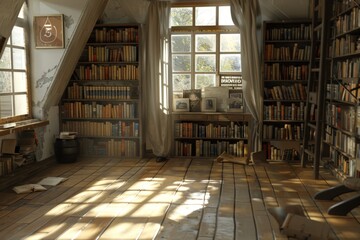 Obraz premium Library Study Room with Sunlight