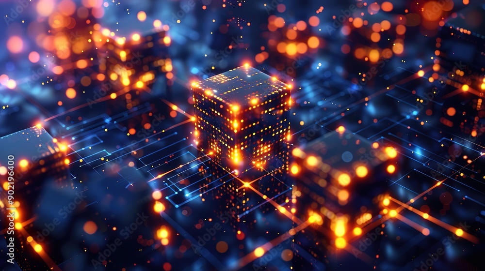 Aufkleber wonderful futuristic metaverse and blockchain technology network concept with digital cubes blocks