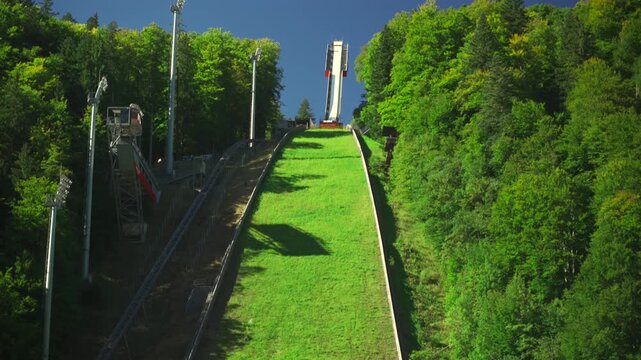 Heini Klopfer Skiflugschanze ski jumping flying hill by Obersdorf. Allgau, Bavaria, Bayern Germany. Heini-Klopfer-Skiflugschanze ist eine Skiflugschanze ausserhalb des Allgauer Ortes Oberstdorf. 