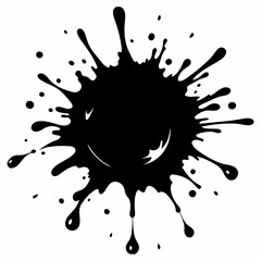 Set of water splashes or drops, black ink splatter, dirt stain spatter, spray, and boots silhouette. Natural black splash cascade vector.