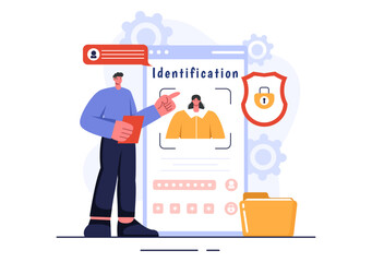 Identification Vector Illustration of an Identity Card with Photo, Document, and Information in a Face ID System on a Flat Style Cartoon Background