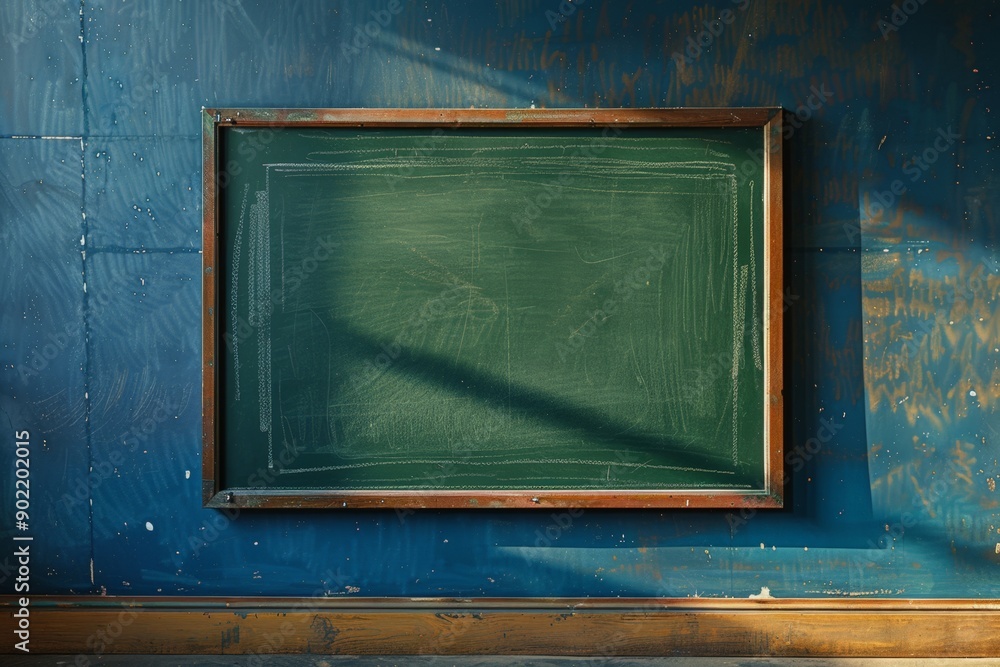 Poster empty chalkboard in a classroom setting