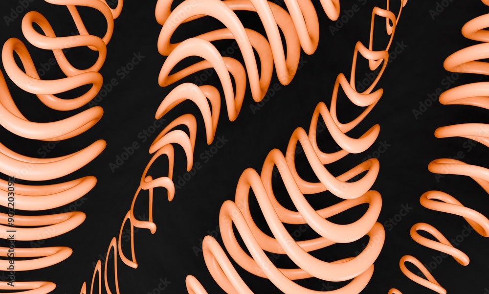 Poster 3d render swirl circle object colored orange isolated on black background.