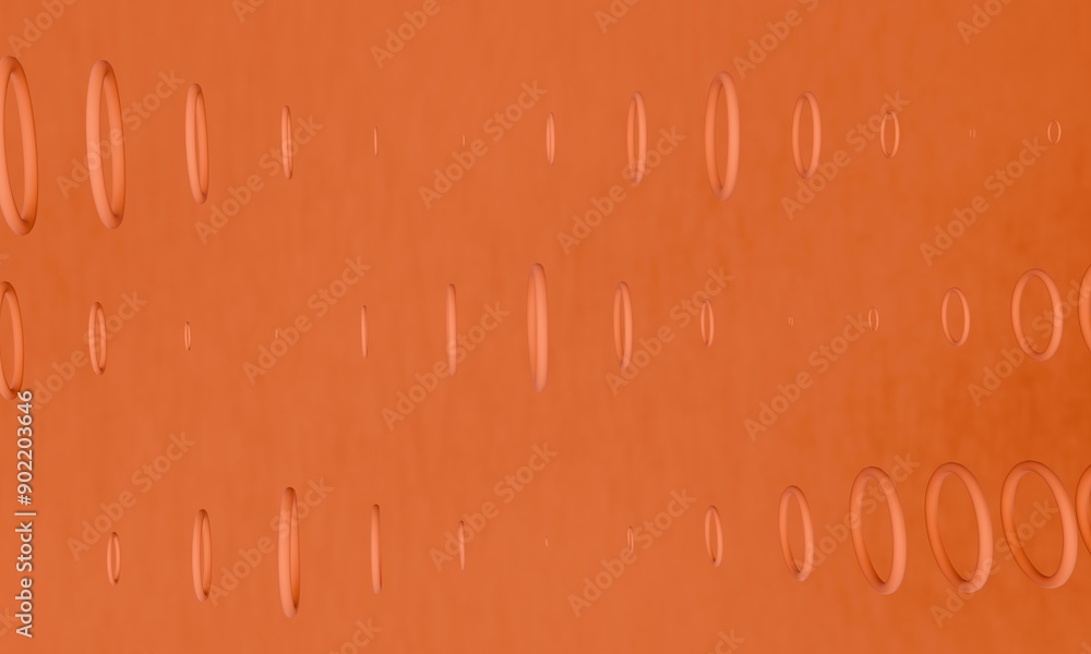 Poster 3d abstract background colored orange, circle object with different size. isolated on orange backgro