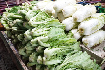 Chinese cabbage or green vegetables on traditional market stall