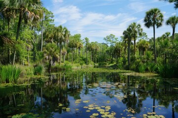 Serene Forest Lake with Lilypads
