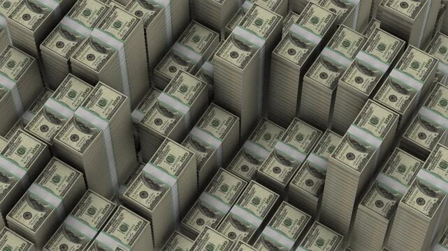 100 Dollar Bills Worth Millions Rising from Ground Illustrating Growing and Shrinking of Money in Business. Wealth Stock Market Economy Concept 4K ProRes 3D Animation.