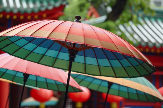 Colorful Asian Umbrella in a Chinese Temple