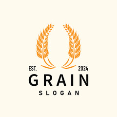 Organic Rice Wheat Logo Agriculture Crop Bread Material Design Design Retro Vintage