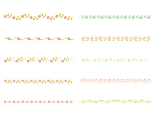 カラフルで可愛い花のラインイラストセット
