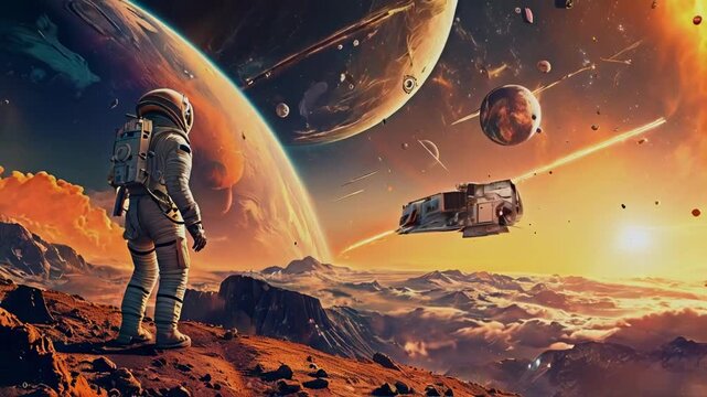 Astronauts are floating in outer space