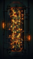 Fototapeta premium An abstract representation of electronic circuits with glowing wires and tubes, showcasing the beauty of technology and innovation.