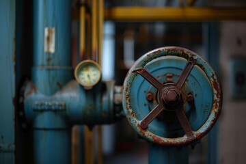 Rusty Metal Valve with Dial in Industrial Setting