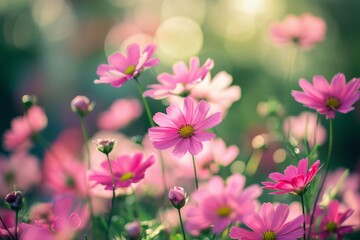 Obraz premium Vibrant Pink Flower Field with Sunlight