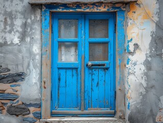 Vintage Blue Door with Peeling Paint