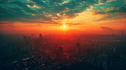 Urban Skyline at Sunset with Clouds