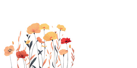 Autumn bright flat flowers on beige background Vector card Colorful greeting card template Autumn banner for seasonal parties and holidays