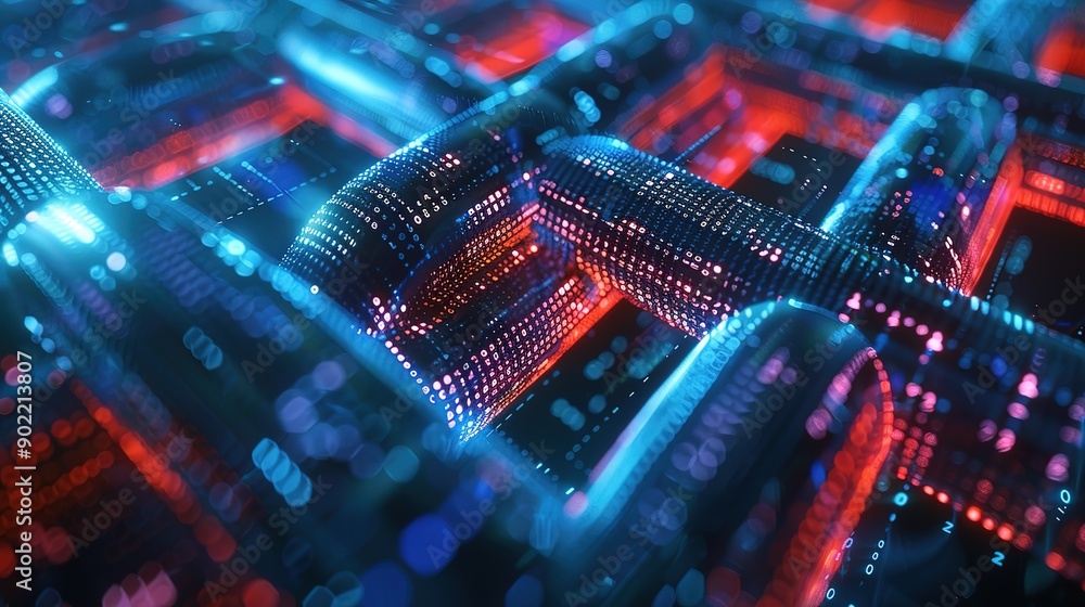 Poster attractive block chain technology concept, network connection, big data visualization
