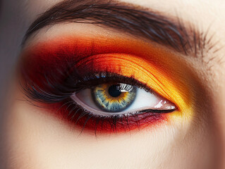 Obraz premium Glamorous Colourful Eyeshadow with Bold Winged Eyeliner