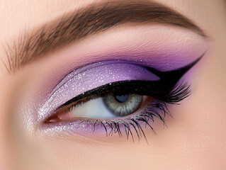 Obraz premium Glamorous Colourful Eyeshadow with Bold Winged Eyeliner