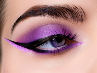 Fototapeta premium Glamorous Colourful Eyeshadow with Bold Winged Eyeliner