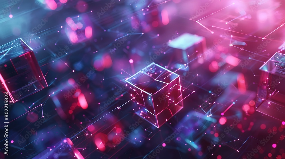 Poster beautiful futuristic metaverse and blockchain technology network concept with connected digital