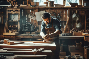 Artisan woodworker crafting in workshop