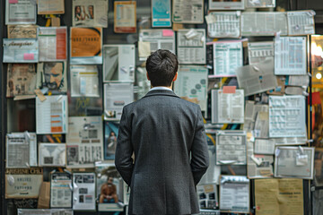 Photograph of a Candidate Reviewing Job Listings: A job candidate looking at job listings on a bulletin board or online.