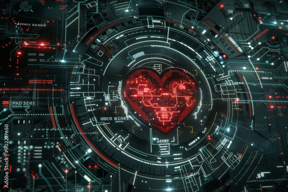 Aufkleber digital heart in a circuit board symbolizing the fusion of technology and emotion