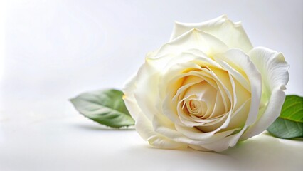 single Elegant white roses delicately placed on a white background, perfect for any occasion that celebrates love and purity, texture for text
