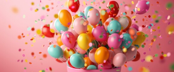 Celebration Backgrounds With Confetti On A Pink Background, Creating A Festive Atmosphere