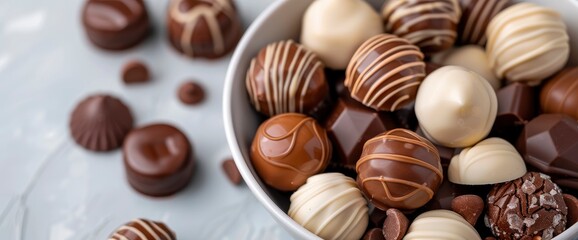 Chocolate Candies On A White Background, Highlighting Sweetness