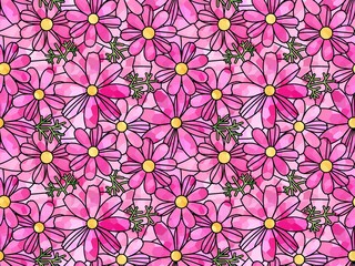 コスモスのステンドグラスのシームレスパターン　D-1'