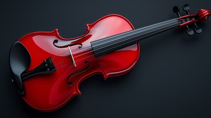 Fototapeta premium A bold red violin against a sleek black backdrop its gloss