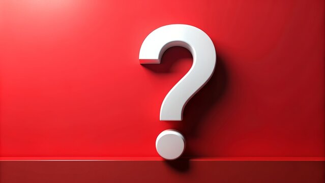 Vibrant red background contrasted with a bold, 3D white question mark symbol, creating a striking visual representation of curiosity and inquiry.
