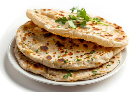 Plate of tasty Paratha with on white background.