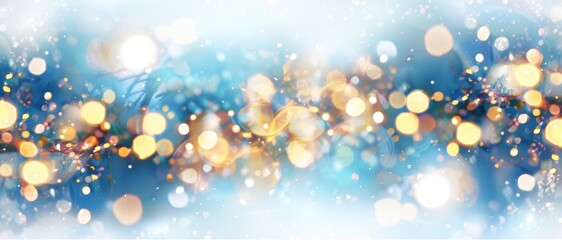 Pale holiday lights twinkle softly, creating a dreamy bokeh effect against a blurred background