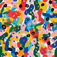 Fototapeta premium A colorful seamless wallpaper pattern featuring birds, flowers, and leaves with a vintage and bright summer theme