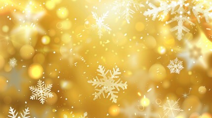 Golden Winter Wonderland Background, A Festive Background of Snowflakes and Lights