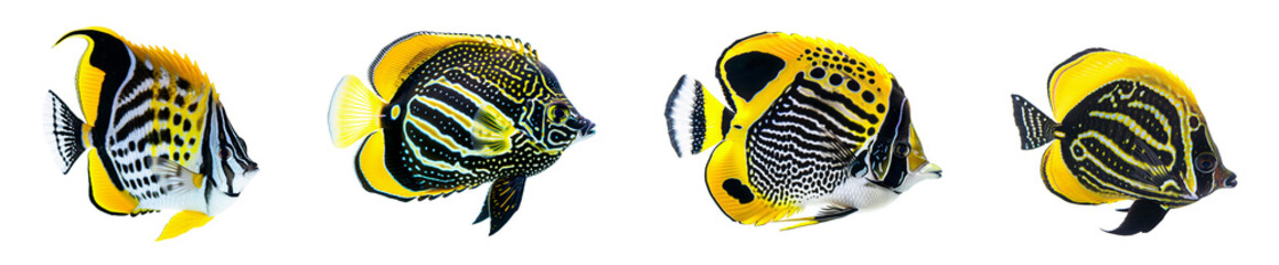 Four Black and Yellow Butterflyfish